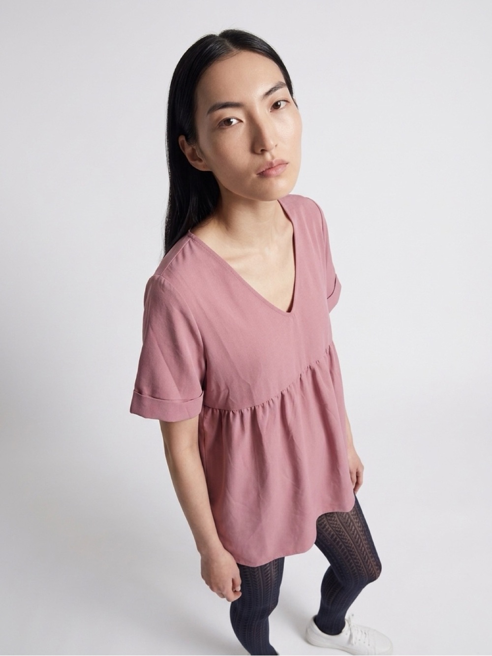 V-Neck Peplum Tunic in Dusty Rose